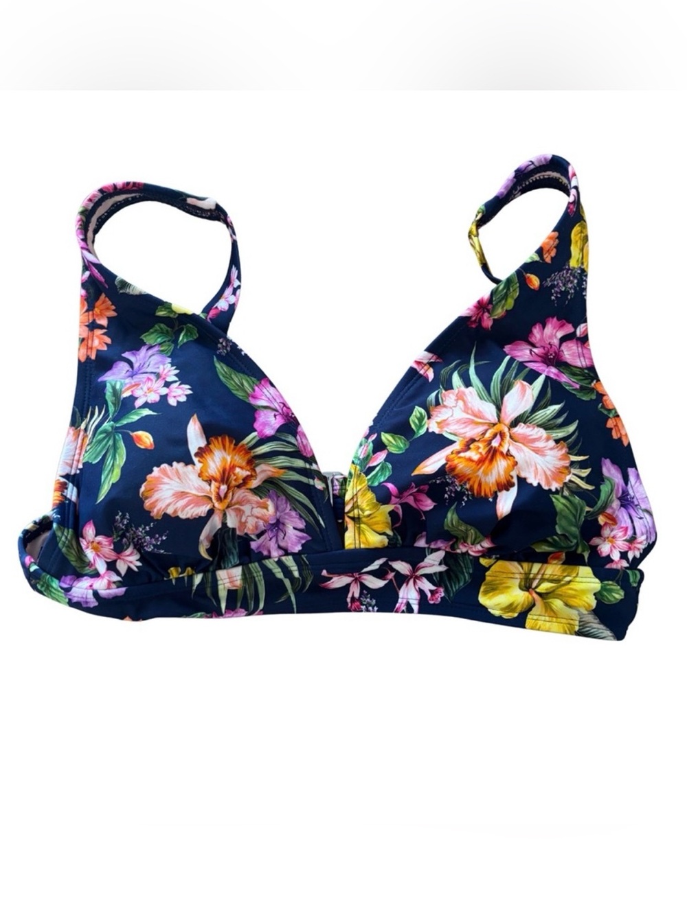 Kona Sol Floral Bikini Top - Navy and Multicolor